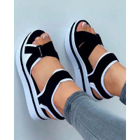 Peep Toe Platform Velcro Sandals - black&white