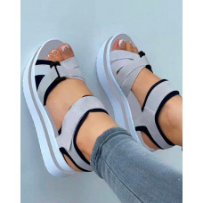 Peep Toe Platform Velcro Sandals - gray