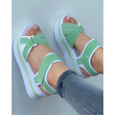 Peep Toe Platform Velcro Sandals - green