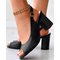 Peep Toe Slingback Chunky Heeled Sandals - black