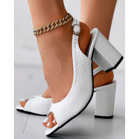 Peep Toe Slingback Chunky Heeled Sandals - white