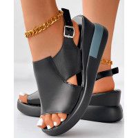 Peep Toe Slingback Platform Wedge Sandals - black