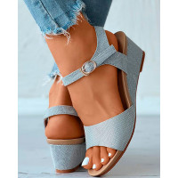 Peep Toe Slingback Wedge Sandals - silver