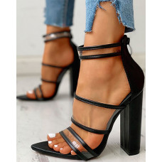 Peep Toe Straps Thin Heeled Sandals - black