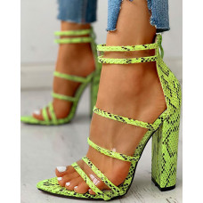 Peep Toe Straps Thin Heeled Sandals - green