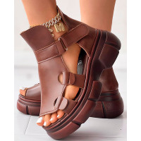 Peep Toe Velcro Platform Sandals - brown