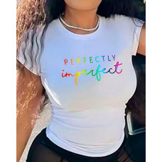 Perfectly Imperfect Letter Print Casual T-shirt - white