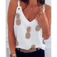 Pineapple Print Eyelet Design Top - white