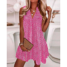 Pink Ditsy Floral Print Sleeveless Casual Dress - purple