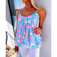 Pink Leopard Print Ruffles Flowy Cami Top - blue