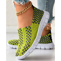 Plaid Braided Slip-on Sneakers - green