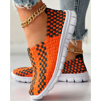 Plaid Braided Slip-on Sneakers - orange