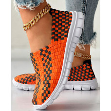 Plaid Braided Slip-on Sneakers - orange