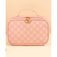 Plaid Large Capacity Waterproof Travel Cosmetic Portable Case Organizer Makeup Bag Toiletry Bag - pink