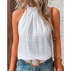 Plaid Pattern Cutout Tank Top - white