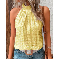 Plaid Pattern Cutout Tank Top - yellow