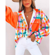 Plaid Print Button Down Shirt - Multicolor