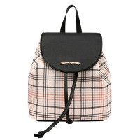 Plaid Print Colorblock Backpack Trendy School Bag - black