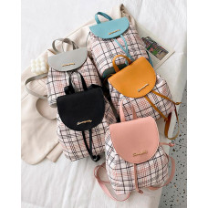 Plaid Print Colorblock Backpack Trendy School Bag - pink