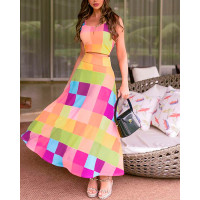 Plaid Print Crop Cami Top & Skirt Set - Multicolor