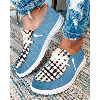 Plaid Print Lace-up Casual Slip On Sneakers - blue