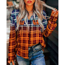 Plaid Print Long Sleeve Button Down Shirt - Multicolor