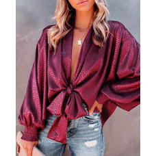 Plain Batwing Sleeve Twisted Blouse - purple