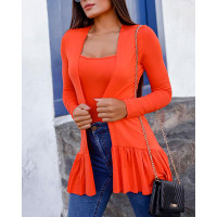 Plain Cami Top With Ruffle Hem Coat - orange