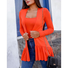 Plain Cami Top With Ruffle Hem Coat - orange