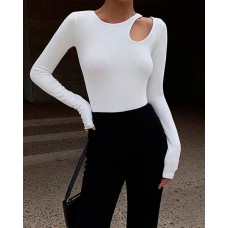 Plain Cutout Long Sleeve Top - white