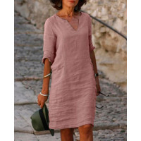 Plain Half Sleeve Casual Dress - pink