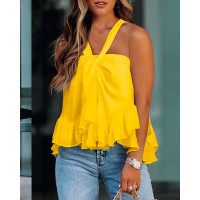 Plain Halter Ruffles Hem Sleeveless Top - yellow