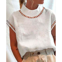 Plain Hollow Out Casual Top - white