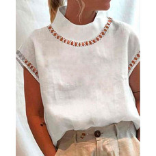 Plain Hollow Out Casual Top - white