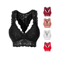 Plain Lace Padded Bralette - black