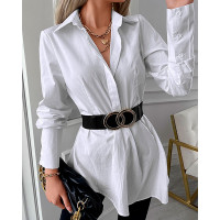 Plain Lantern Sleeve Asymmetrical Top - white