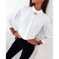 Plain Long Sleeve Casual Shirt - white