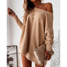 Plain Long Sleeve Casual Sweatshirt - brown