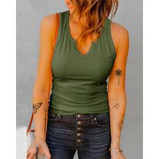 Plain Notch Neck Casual Tank Top - green