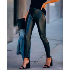 Plain PU Leather Skinny Pants - black