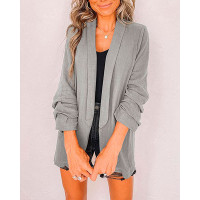 Plain Shawl Collar Ruched Sleeve Blazer - gray