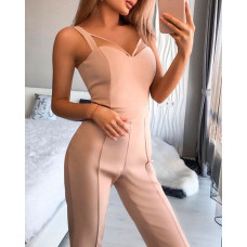 Plain Thin Strap Bootcut Jumpsuit - light pink