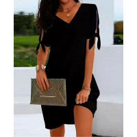 Plain Tied Detail Casual Dress - black