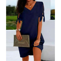 Plain Tied Detail Casual Dress - purplish blue