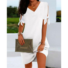 Plain Tied Detail Casual Dress - white