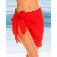 Plain Tied Detail Cover Up Wrap Skirt - red