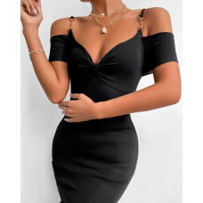 Plain V Neck Spaghetti Strap Mini Dress - black