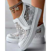 Plants Embroidery Hidden Wedge Sneakers - white&gray