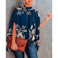 Plants Print Batwing Sleeve Cape Design Top - style1