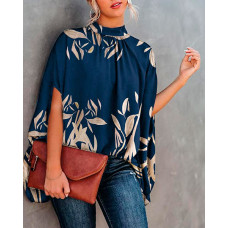 Plants Print Batwing Sleeve Cape Design Top - style1